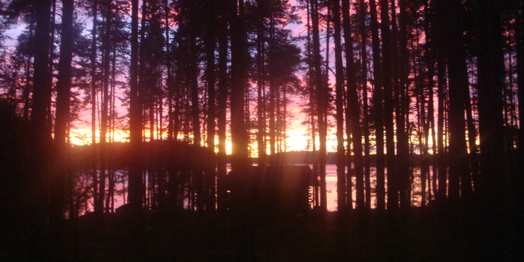 Linnansaari-nationaal-park-meren-bos-ondergaande-zon-Finland