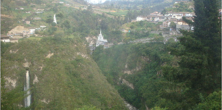 Santuario-de-La-Lajas-kathedraal-Colombia-maagd-Maria-gespiegeld-kerk