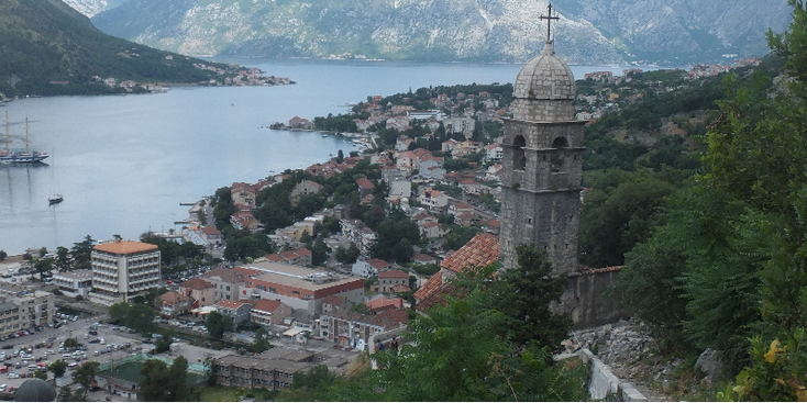 Kotor-baai-van-meer-boot-eilanden-Montenegro-kerk