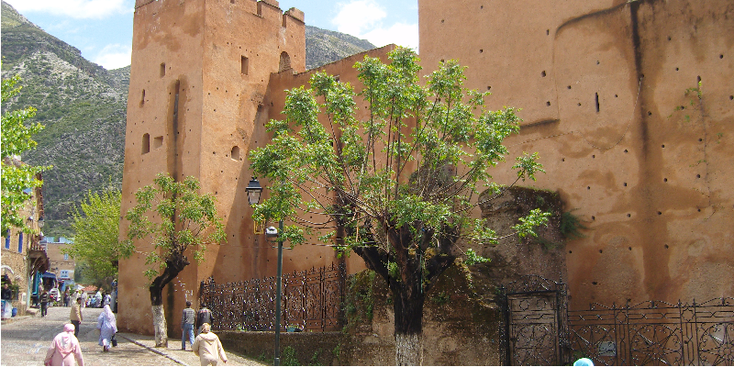 Chefchaouen-stadsmuren-wachttorens-blauwe-stad-Marokko