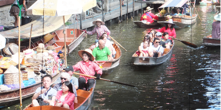 Damnoun-Saduak-floating-markt-drijvend-boot-kano-Bangkok-Thailand