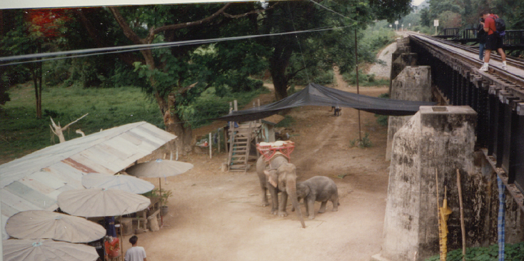 Kanchanaburi-Bridge-River-Kwai-spoorlijn-dodenspoorlijn-olifant-Thailand