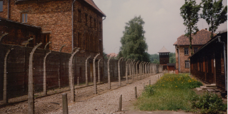 Auschwitz-Oswiecim-prikkeldraad-wachttoren-concentratiekamp-WW2-nazi-Polen