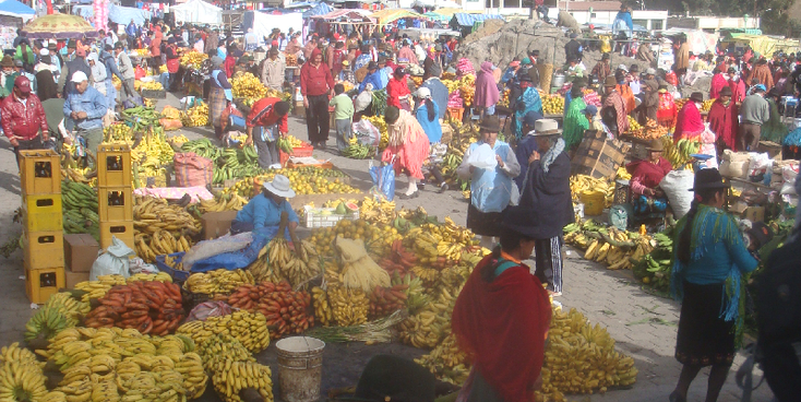 Zumbahua-zaterdag-markt-Ecuador-bolhoed-bananen