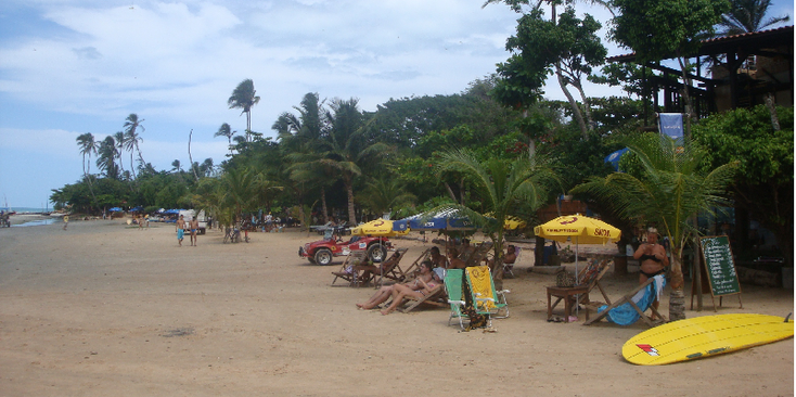 Jericoacoara-strand-palmbomen-jeep-buggy-surfplank-Brazilië