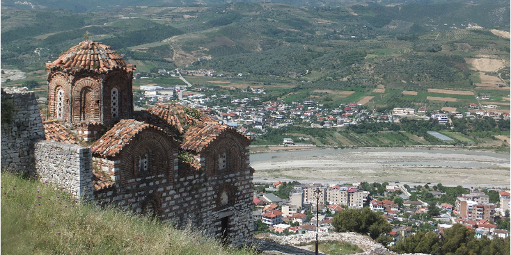 Berat-Byzantine-Church-Ruin-Orange-Tiles-View-Valley