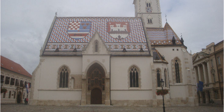 Zagreb-St-Marks-kerk-wapens-Kroatië-Dalmatië-Slovenia-Slovonia