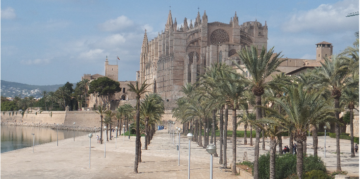 Palma-de-Mallorca-Se-kathedraal-parc-park-palmbomen-Spanje