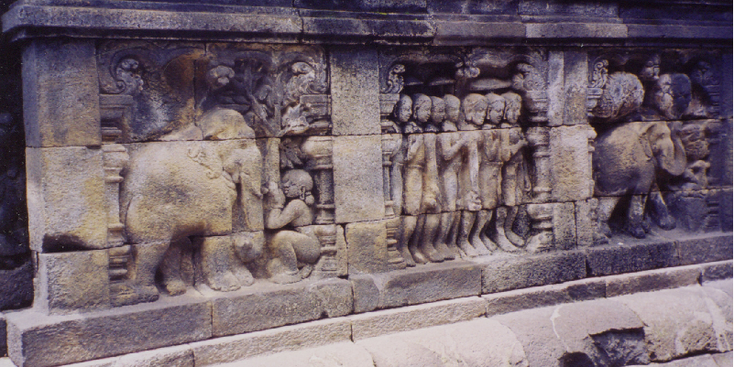 Borobodur-reliëfs-afbeeldingen-steen-Hindoe-Java-Indonesië-Java-tempel
