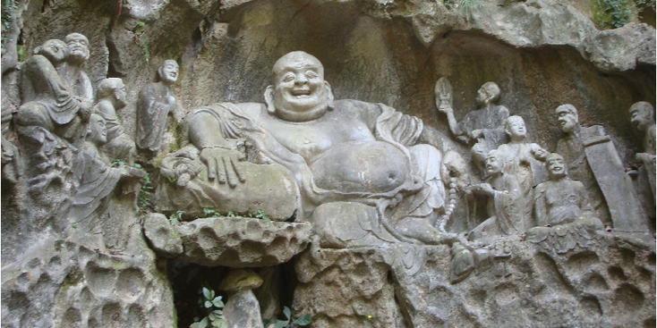 Hangzhou-lachende-Boedha-park-Lingyin-tempel-China