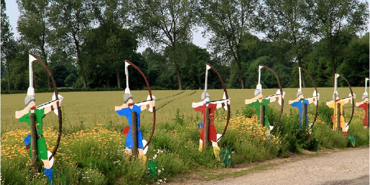 Azincourt-slagveld-100-jarige-oorlog-Engeland-Frankrijk-bogen-Frankrijk-kartonnen-boogschutters