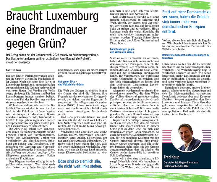 ▲ Artikel vum ADR-Deputéierten Fred Keup, den 03/05/2025 am "Wort"
