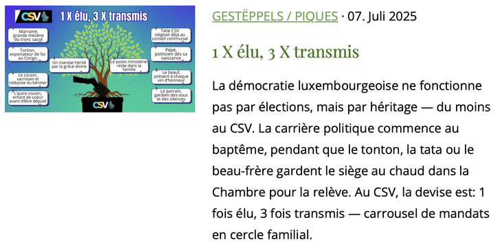 Article satirique sur les clans familiaux au sein du parti chrétien social.