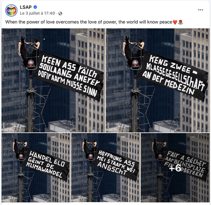 ▲ Screenshot vun der LSAP hirem Post vum 3. Juli 2026 op Facebook.