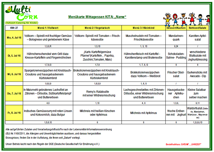 Speiseplan Multicorn Berlin Catering Fur Kinder