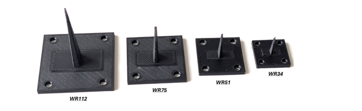 3D-printed RF loads for waveguides WR112 to WR34, manufactured by HYMAG'IN using FILAMAG magnetic filament, validated from 6 to 33 GHz