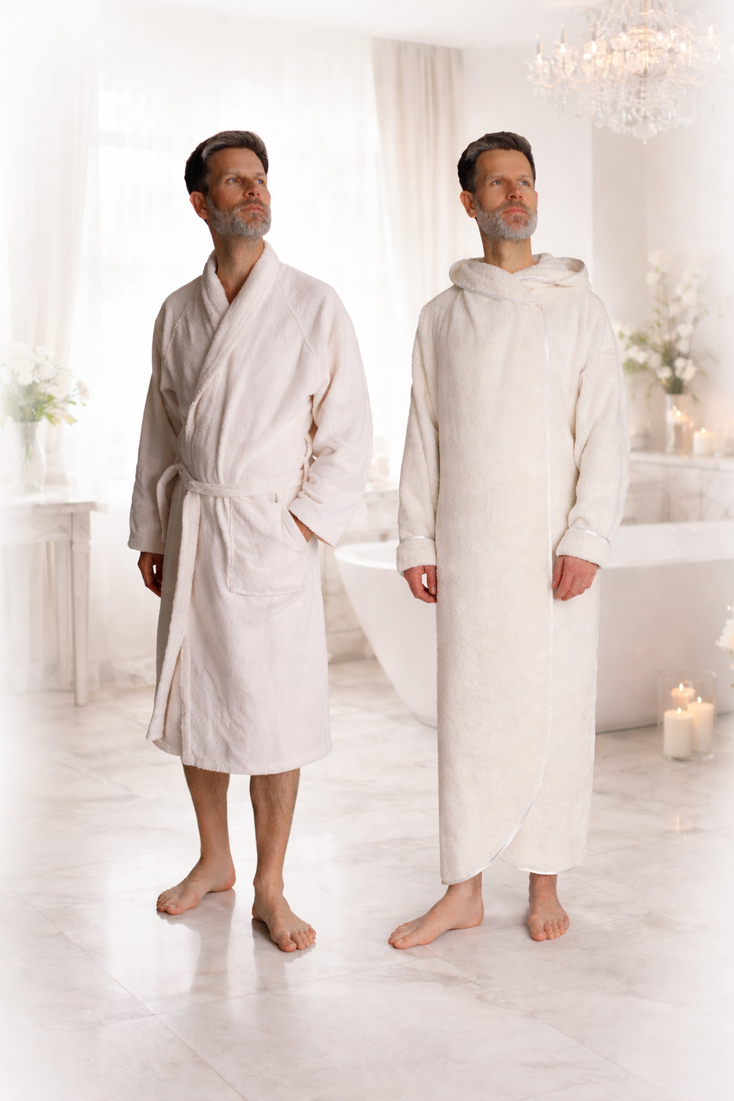 Hochwertiger langer Bademantel / Hausmantel mit Kapuze für Sauna Wellness und SPA