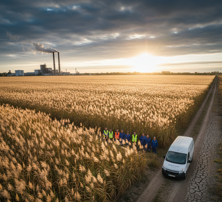 Champ de Miscanthus (Biomasse) utilisé pour un projet de Phytoremédiation et de dépollution de sol industriel par l'équipe Renatura Terra.