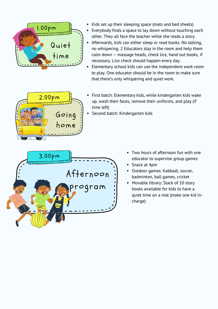 Timetable of a kindergarten for street children Part 3