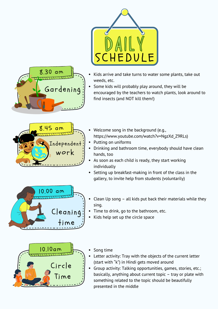 Timetable of a kindergarten for street children Part 1