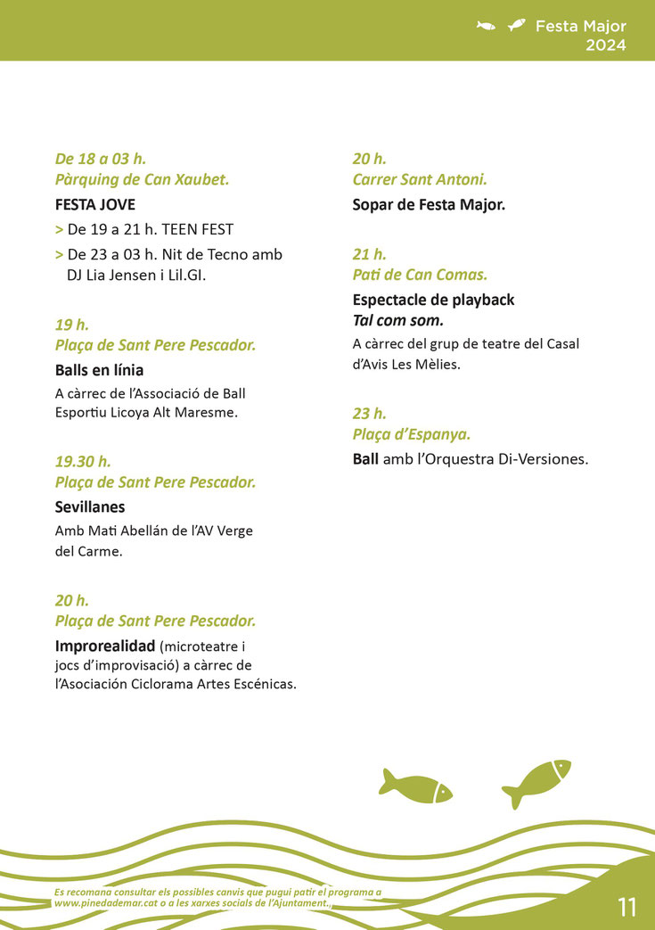 Programa de la Festa Major de Pineda de Mar