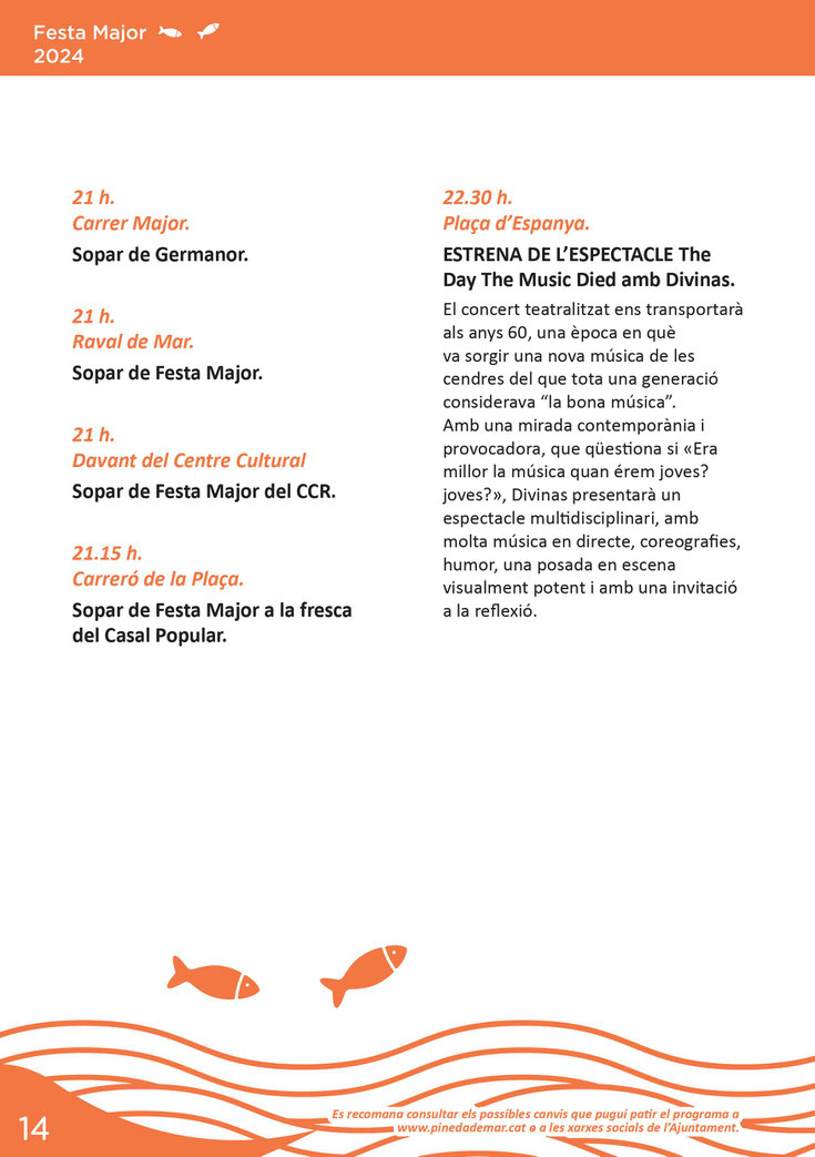 Programa de la Festa Major de Pineda de Mar