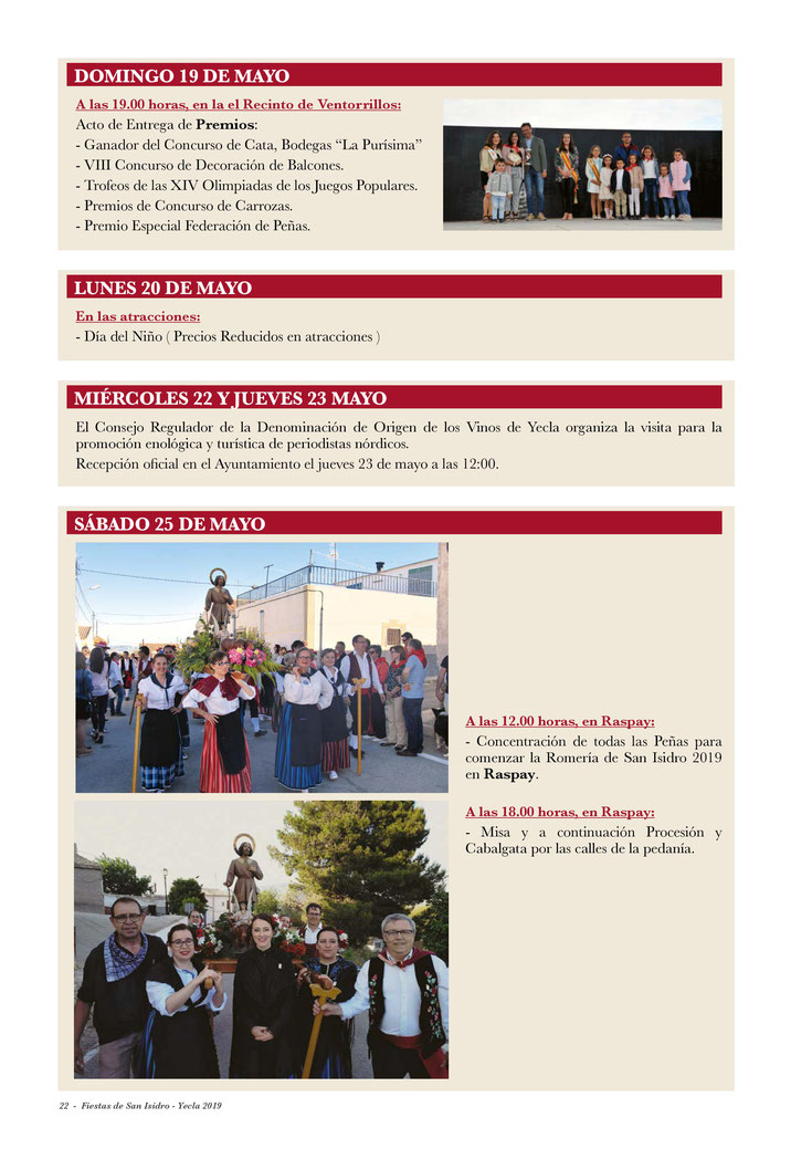 Programa de las Fiestas de San Isidro en Yecla