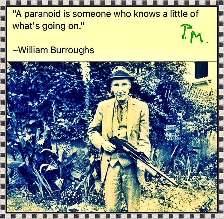 Pedro Meier – Zitat William S. Burroughs » A paranoid is someone who knows a little of what's going on « Pedro Meier Artist & Writer. Künstlerlexikon SIKART Zürich DADA FLUXUS Visarte PEN Zentrum. Ateliers Niederbipp, Kunsthalle Olten, Studio Bangkok BACC