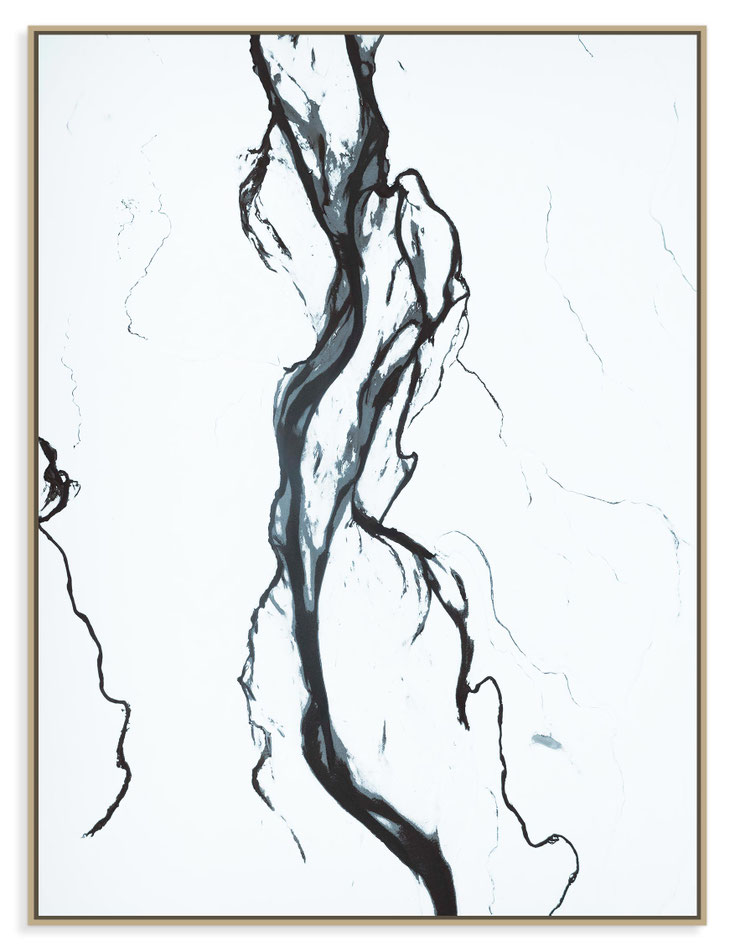 Abstract aerial view of a frozen river in Klöntal, Switzerland