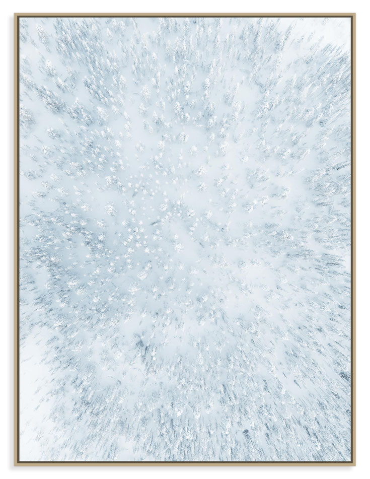 Abstract aerial view of a snowy forest in Särkijärvi, Finland