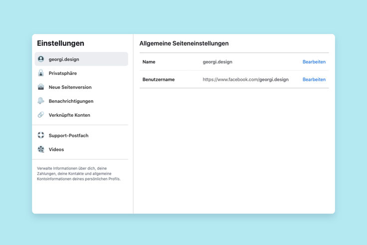 Screenshots der Facebook Seiten Einstellungen