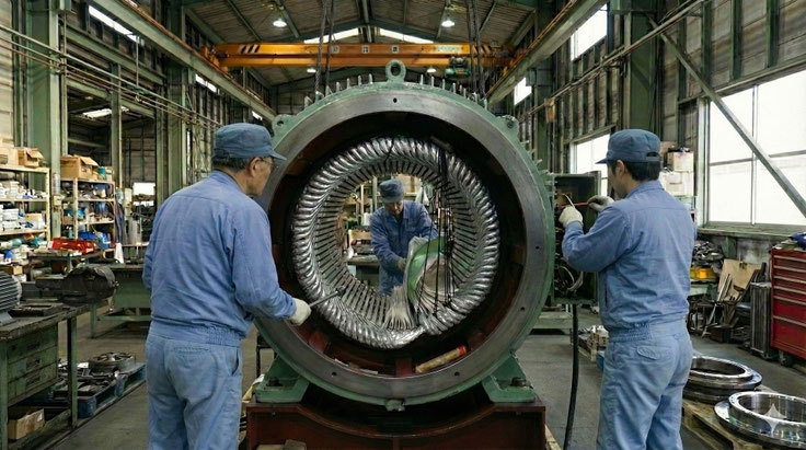 高圧モーターステーターコイルの巻替作業イメージ