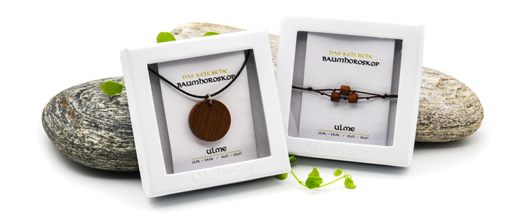 Holzschmuck Keltisches Baumhoroskop Kettenanhänger und Armband Ulme