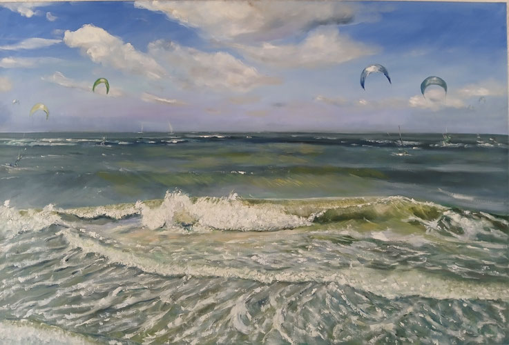 Die Kitesurfer Ölbild 80 x 120