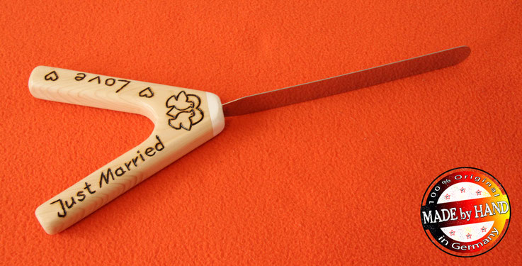 Hochzeitstortenmesser Gravur Tauben Just Married Hochzeitsmesser