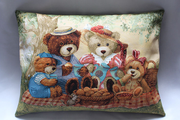 Gobelinkissen "Teddy Bear's Picnic" Zierkissen Sofakissen Dekokissen