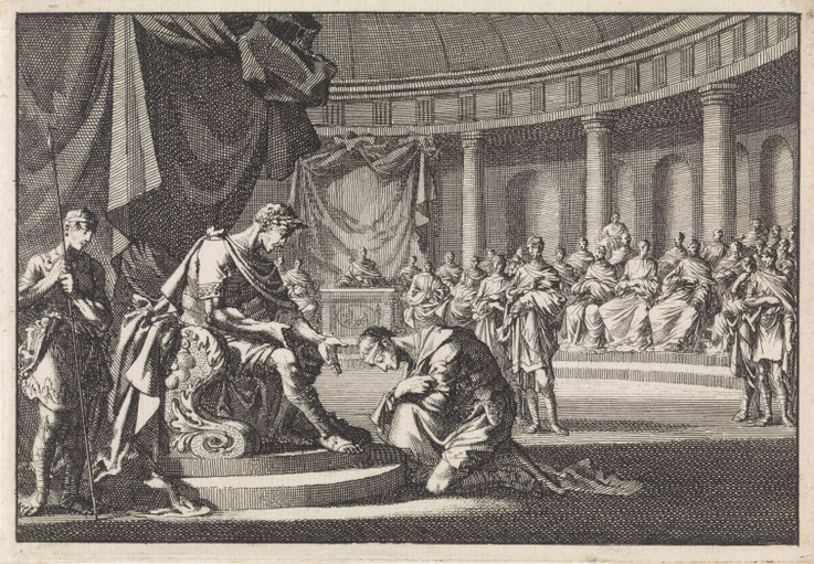 Druck "Archelaus kniet vor Kaiser Augustus"