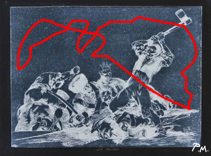 Pedro Meier Meets Goya, Desastres de la Guerra, Blatt 3, 1892, Hommage, Intervention, Übermalung, Goya-Paraphrase, Zyklus, Mixed Media, Artwork 2026 by Pedro Meier, Lyriker, Malerpoet, Schriftsteller, Multimediakünstler, Autorenlexikon AdS Schweiz Visarte