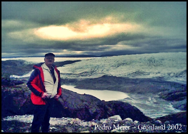 Pedro Meier Grönland 2002 Wanderung Exkursion Inlandeis, Gletscher, Eiskappe, Kangerlussuaq Fjord, Søndre Strømfjord, Old Camp Schreibort Malort, Moschusochsen Eisbären Polarfüchse Schneehasen Karibu, Pedro Meier Lyriker Schriftsteller Multimedia Artist