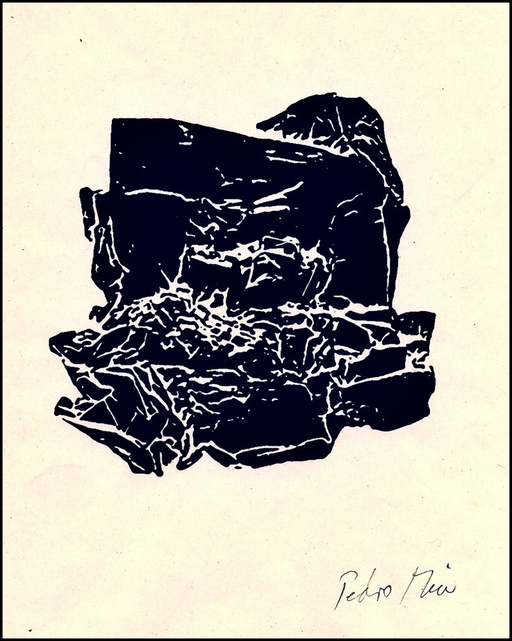 Pedro Meier aus Werkzyklus – Steine Strandgut Treibgut, Holzschnitt Nr. VIII, Sommeratelier Grönland 2002, Artwork by Pedro Meier, Lyriker, Haiku, Schriftsteller, Multimedia Künstler, Kreativort Gesamtkunstwerk, Grafik, Autofiktion Film Diary, Kunstnomade