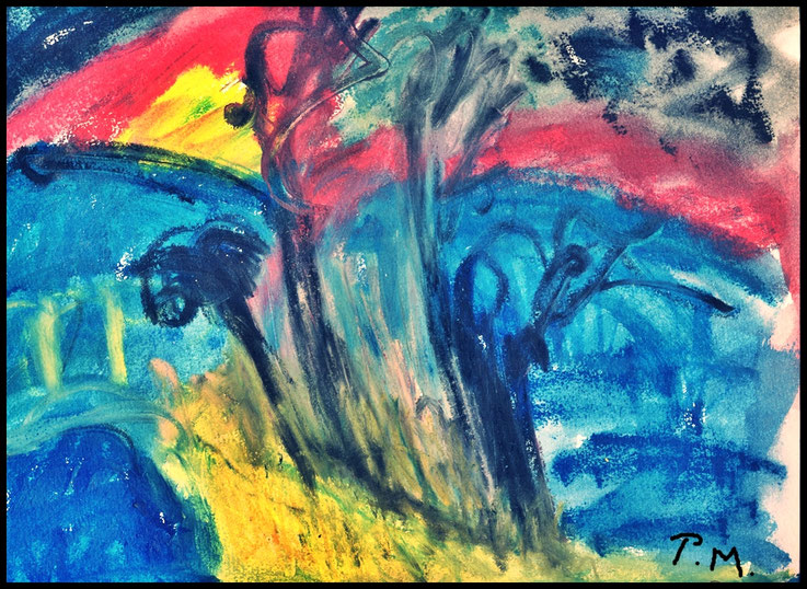 Pedro Meier, Bangkok-Dschungel, Thailand, figurative Abstraktion, Aquarell und Pastellmalerei, 2002, Bangkok Noir, Artwork by Pedro Meier, Malerpoet, Lyriker, Schriftsteller, Multimediakünstler, Niederbipp am Jurasüdfuss, Künstlerlexikon SIKART Zürich