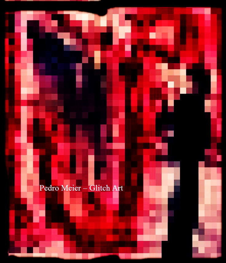 Pedro Meier – PHANTOM in Rot-Schwarzer Kulisse – Glitch Art, Cyber Art, Netzkunst, Post-Internet-Art, DigitalArt, Digitalkunst, Lichtsicht, Interaktion – Experimentelle Fotografie – Photo-Artwork by Pedro Meier, Lyriker, Schriftsteller, Multimedia Artist