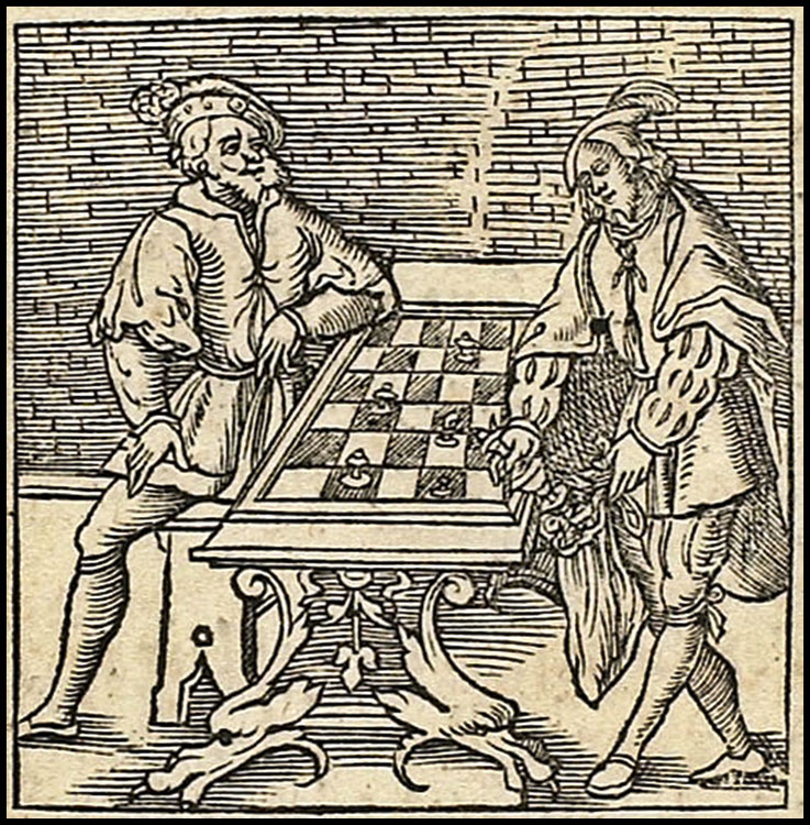 Pedro Meier Bibliothek – Schachspiel in Mittelalter – Guillaume La Perrière – Holzschnitt 1544, Pedro Meier Simultanschach Basel 2003 mit Viktor Kortschnoi, Schachgrossmeister, Vizeweltmeister, Spiel gegen Anatoli Karpow, Künstlerlexikon SIKART Zürich