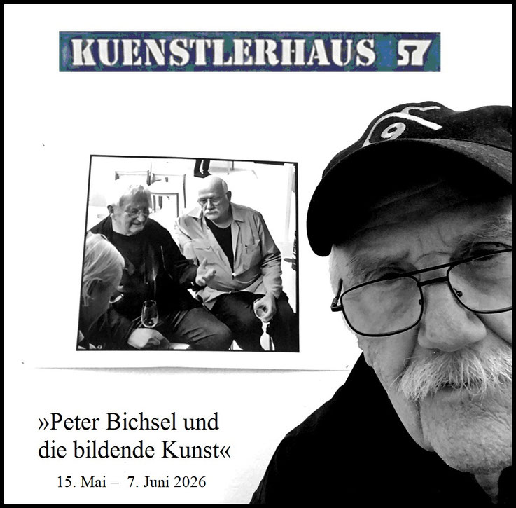 Pedro Meier, Peter Bichsel und Pedro Meier auf Foto von 2019 in Ausstellung » Peter Bichsel und die bildende Kunst «, Künstlerhaus S11, Solothurn, Mai 2026, Solothurner Literaturtage, Selfie Art Project by Pedro Meier, Malerpoet, Lyriker, Schriftsteller
