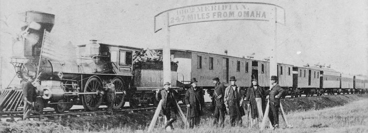 Directors of the Union Pacific Railroad on the 100th meridian approximately 250 miles west of Omaha, Nebr. Terr. 