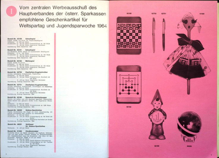 Weltspartagsgeschenke der Sparkasse. Angebote des Sparkassenverlages 1964.