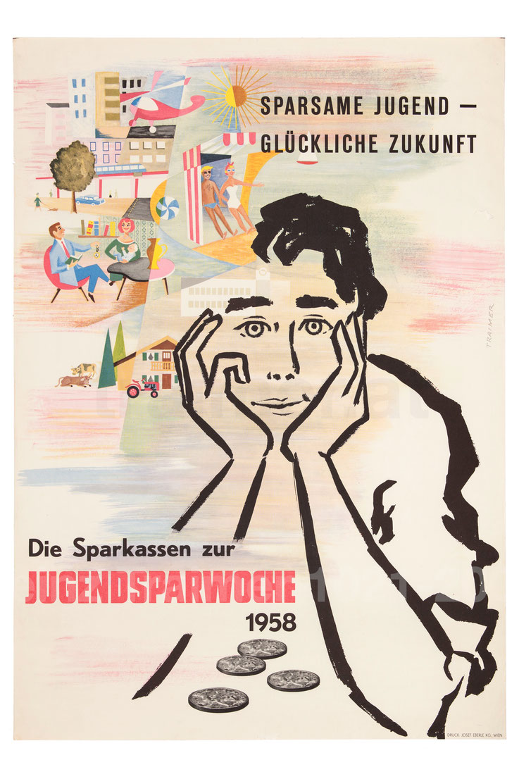 Poster Jugendträume 1950er Jahre. Jugendsparwoche Weltspartag Werbung der Sparkasse