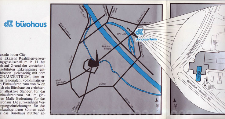 Donauzentrum Wien dz Werbelinie zur Eröffnung 1976. Stadtplan Wien