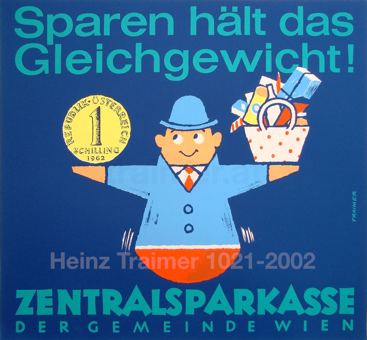 Sparen hält das Gleichgewicht! Allgemeine Sparkasse in Linz (Plakat 37 x 32 cm von 1962).