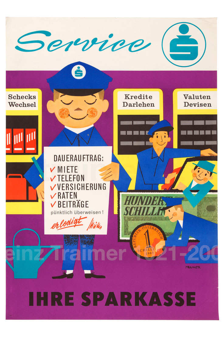 Service S Sparkasse - Dauerauftrag Miete, Telefon, Versicherung, Raten, Beiträge. Poster und Werbung 1963